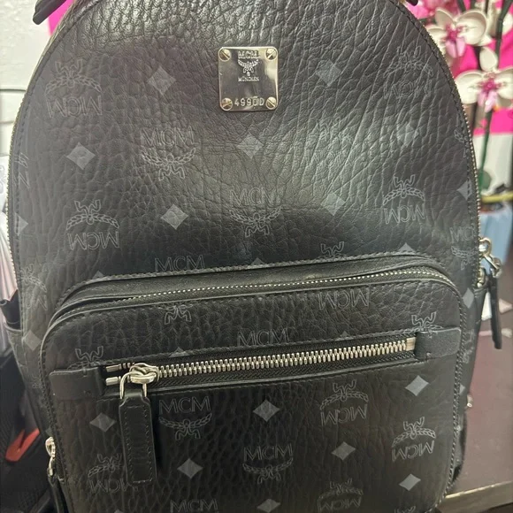 MCM Black Monogram Backpack